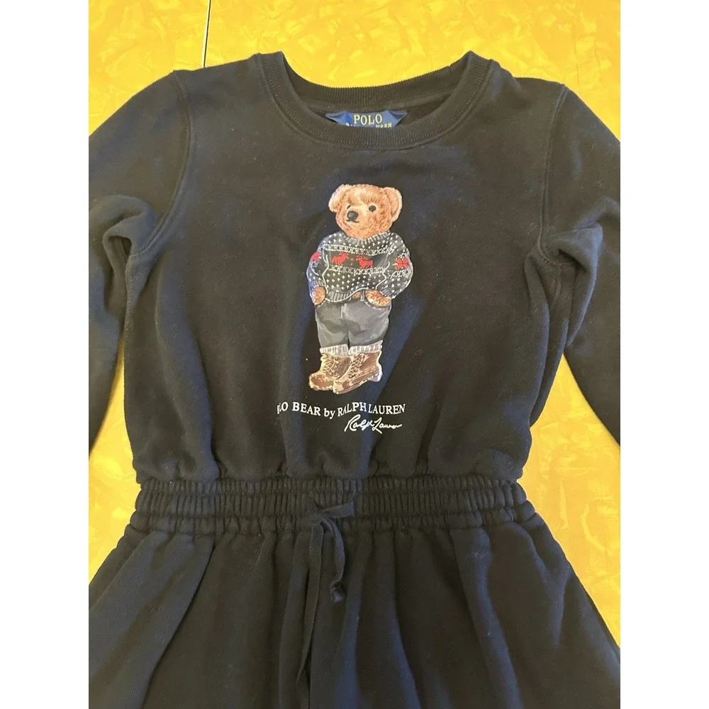 Polo Ralph Lauren Polo Bear Sweatshirt Dress Girls 6 Black School Preppy Sporty